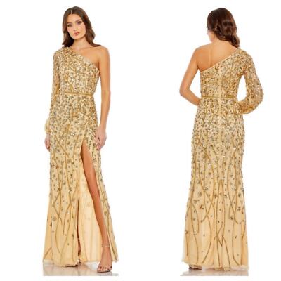 Mac Duggal Sequin One-Shoulder Wrap Gown Dress Gold Size 16 NWT | eBay