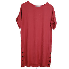 Madewell Dress Womens XS Coral Red Short Shift Side Buttons Journal Side Pockets