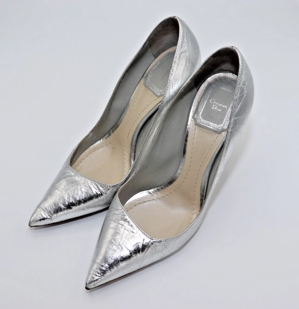 Authentique escarpins Christian Dior bout pointu femme taille 36 D US 6 argent en l'état