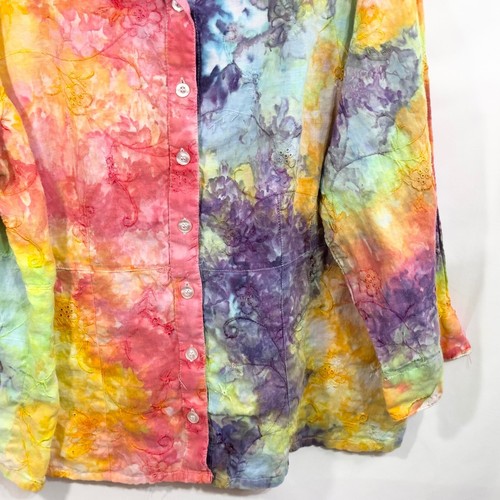Jamie Nicole Plus Size 3X Top Handmade Tie Dye Linen Embroidered Floral 1025 - Bild 7 von 14