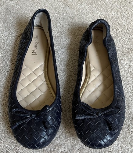 J. Mclaughlin Navy Woven Leather Mercer Ballet Flats Shoes Sz. 6 - Picture 2 of 5