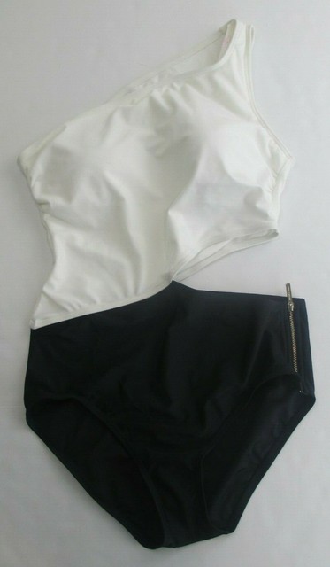 black and white one shoulder swimsuit