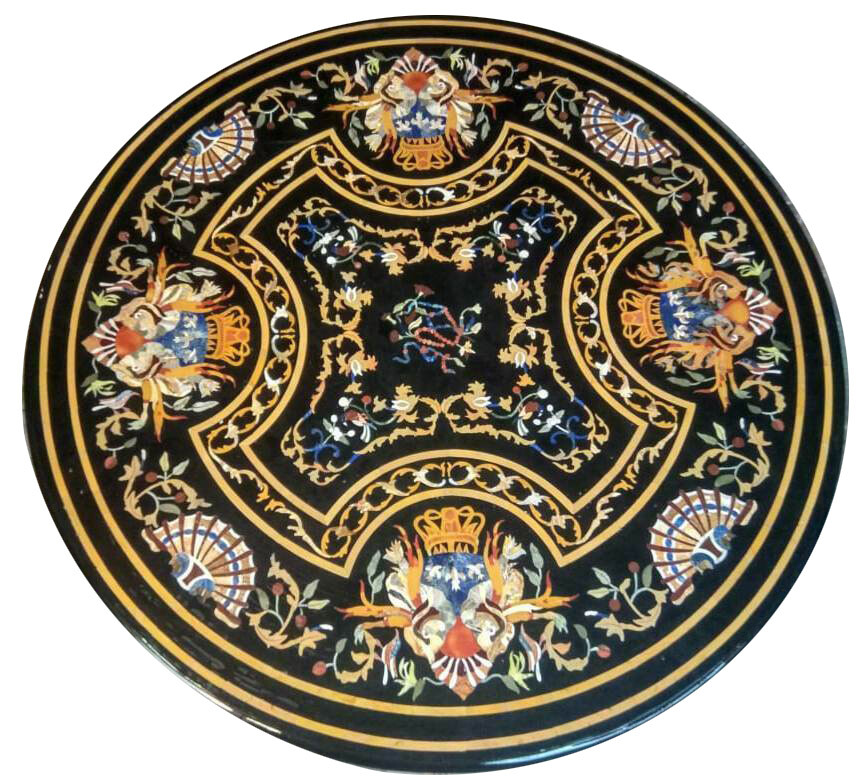 42-inch marble center table with pietra dura stone inlay for elegant room decor
