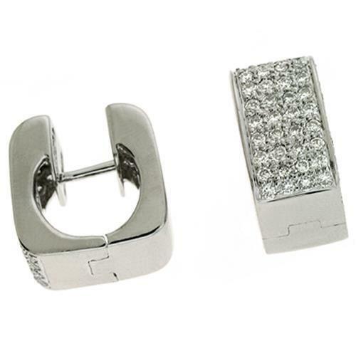 ORECCHINI HUGGIE QUADRATI PAVÈ MULTI FILA ORO BIANCO 14KT DIAMANTI LARGHI 1 05CT
