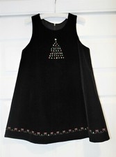 Girls Black Velvet Sequenced Christmas Tree holiday Jumper Dress - Size 6