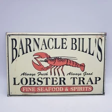 Barnacle Bill's Lobster Trap Seafood & Spirits Metal Advertising Sign 12.5 x 8"