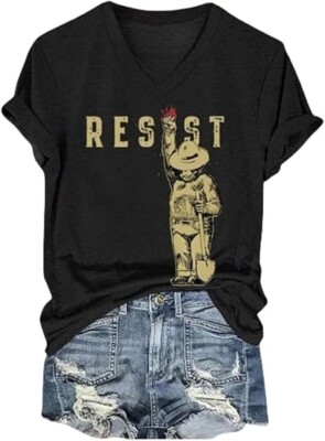 Resist Protect National Park Bear V-neck S/S T-Shirts Women's L Black New