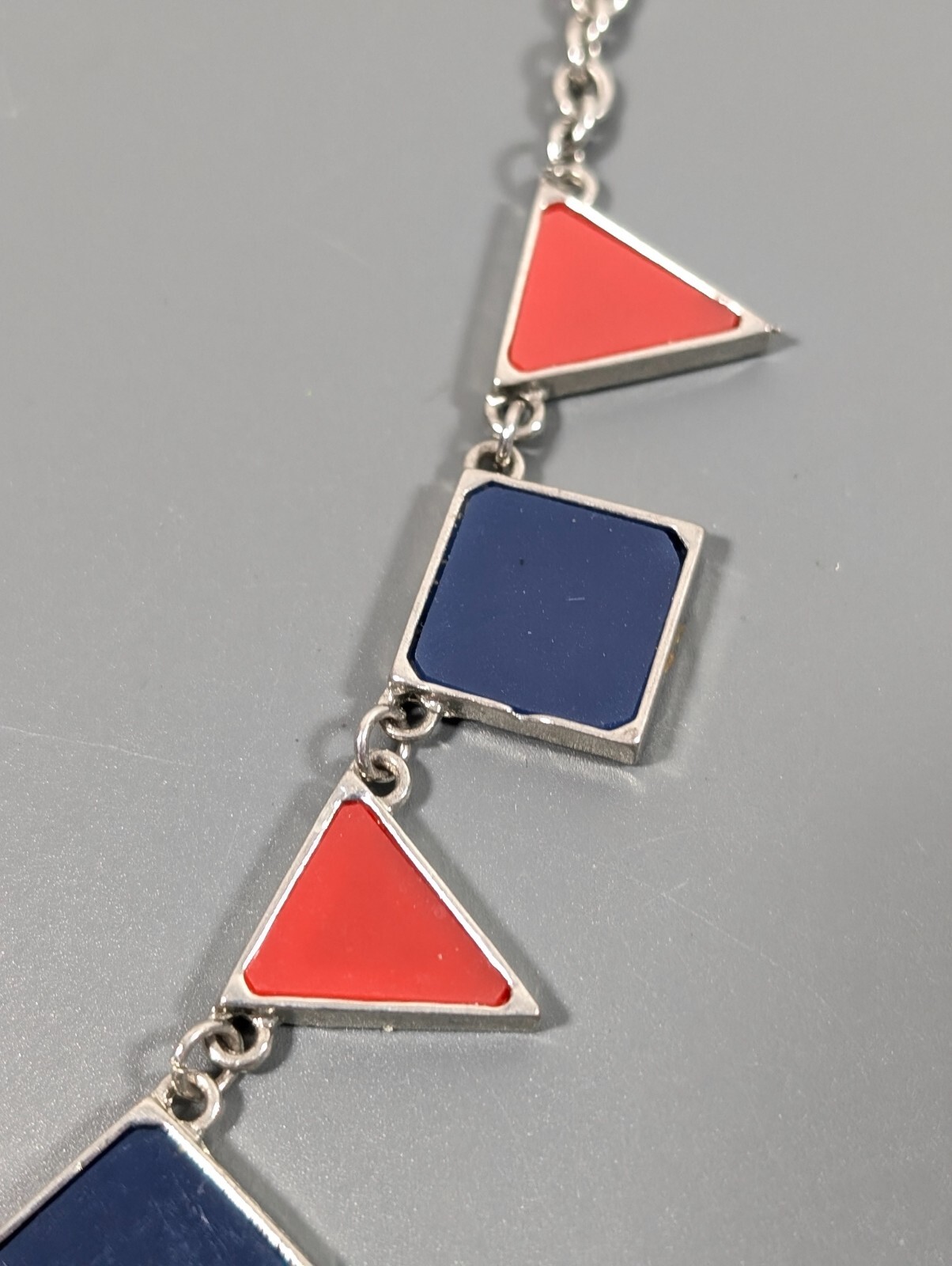 Red Blue Square Triangle Charm Statement Necklace… - image 4