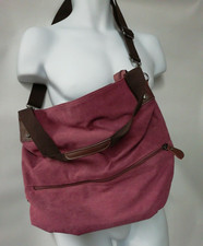 Large canvas cross body bag Pockets unisex gender neutral man ladies plum NEW