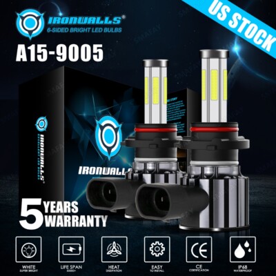 6 Sides 9005 LED Headlight Kit High Beam Bulbs Super Bright 6000K Free Return 2x