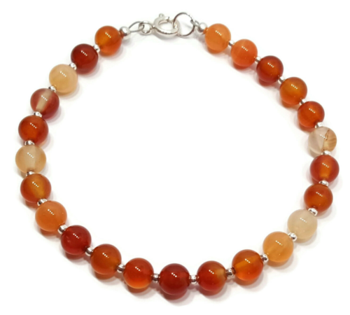 Carnelian Bracelet in Sterling Silver with Multi-coloured Gemstone Beads 7.5inch - Picture 1 of 10