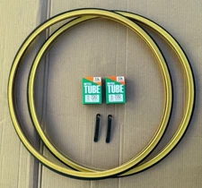 700 x 25c Road Bike Tires and Tubes Set Black Gum Wall Semi- Slick DURO