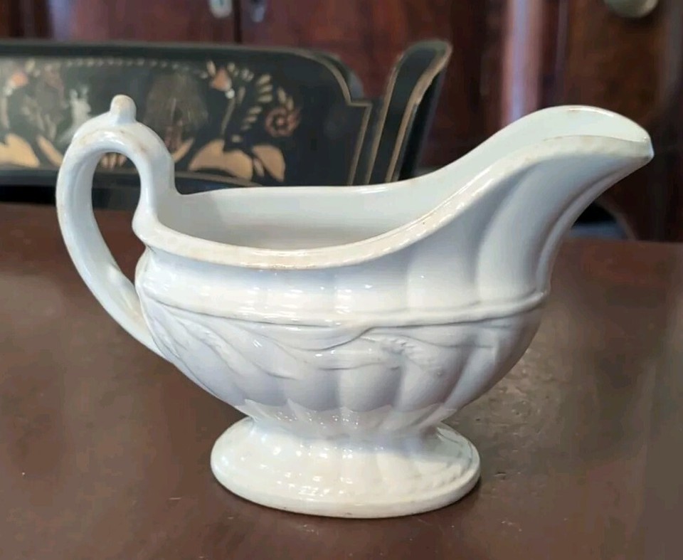 Antique White Ironstone Gravy Sauce Ladle English Staffordshire 19th