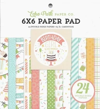 Birthday Girl Cake Balloons Candles Presents Party Hat Echo Park 6 x 6 Paper Pad