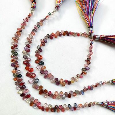 Natural Multicolor Spinel Gems 5x3 to 7x5 mm Smooth Pear Shape Beads 7'' Strand