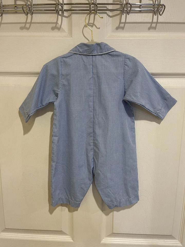 VIVE LA FETE Infant Boys 1-Piece Outfit Size 6 Months “H” Blue Plaid Pocket - Image 2 of 4