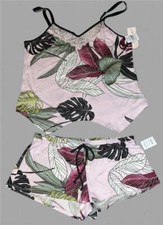 2-Pc Linea Donatella Pink-Berry Tropical Lace Cami Top Shorts Pajamas Wm's 46