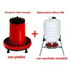MANGIATOIA PER GALLINE E POLLI A TRAMOGGIA ANTISPRECO 18KG + ABBEVERATOIO 30LT