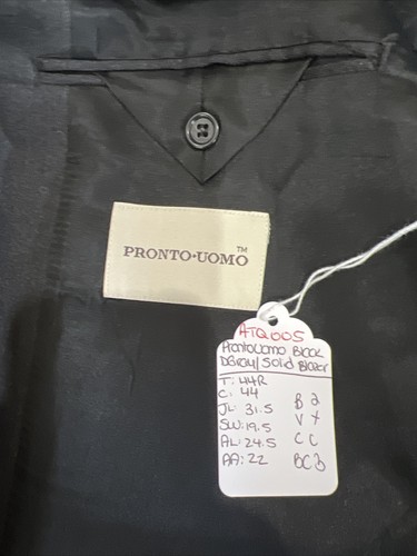 Pronto Uomo Men's Black/Dark Gray Solid Wool Blazer 44R $495 - Picture 7 of 8