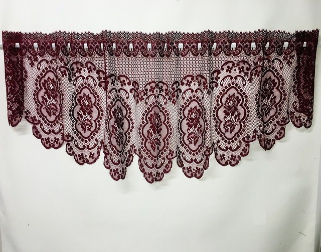 Festoon Burgundy Lace Window Valance 60" x 12" x 24" center Livingroom