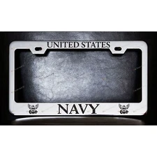 United States Navy Custom Made Chrome Metal License Plate Frame Screw Caps
