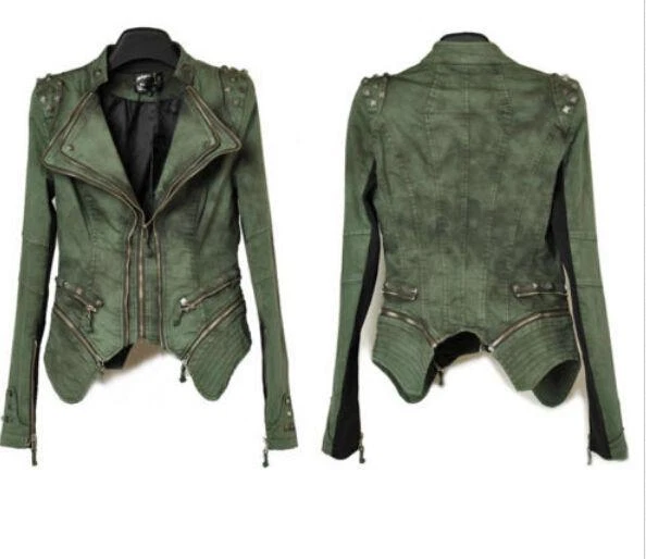 Elegante Abrigo Chaqueta Denim Para Mujer Punk Spike Tachonado Hombro Vintage Talla S-XXL  Foto 2 de 4