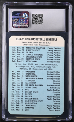 1974-75 John Wooden UCLA BRUINS Basketball Schedule Card Last Year CGC CSG 