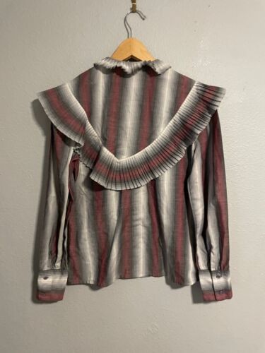 Vintage Nordstrom Zinnia Womens Top Size 8 Gray Plaid Ruffle Button Up Victorian - Picture 3 of 6