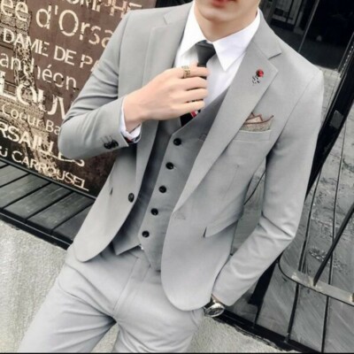 Fashion Men Blazer One Button Slim Fit Youth Wedding Jackets Vest Pant Suit 3Pcs Fashion Men Blazer One Button Slim Fit Youth Wedding Jackets Vest Pant Suit 3Pcs