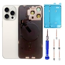 15 Pro Max Back Glass Replacement Kit with Plate Flex Cable and All Parts, Whi