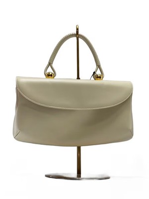 HAMANO Royal Model Leather Handbag, CRM Plain