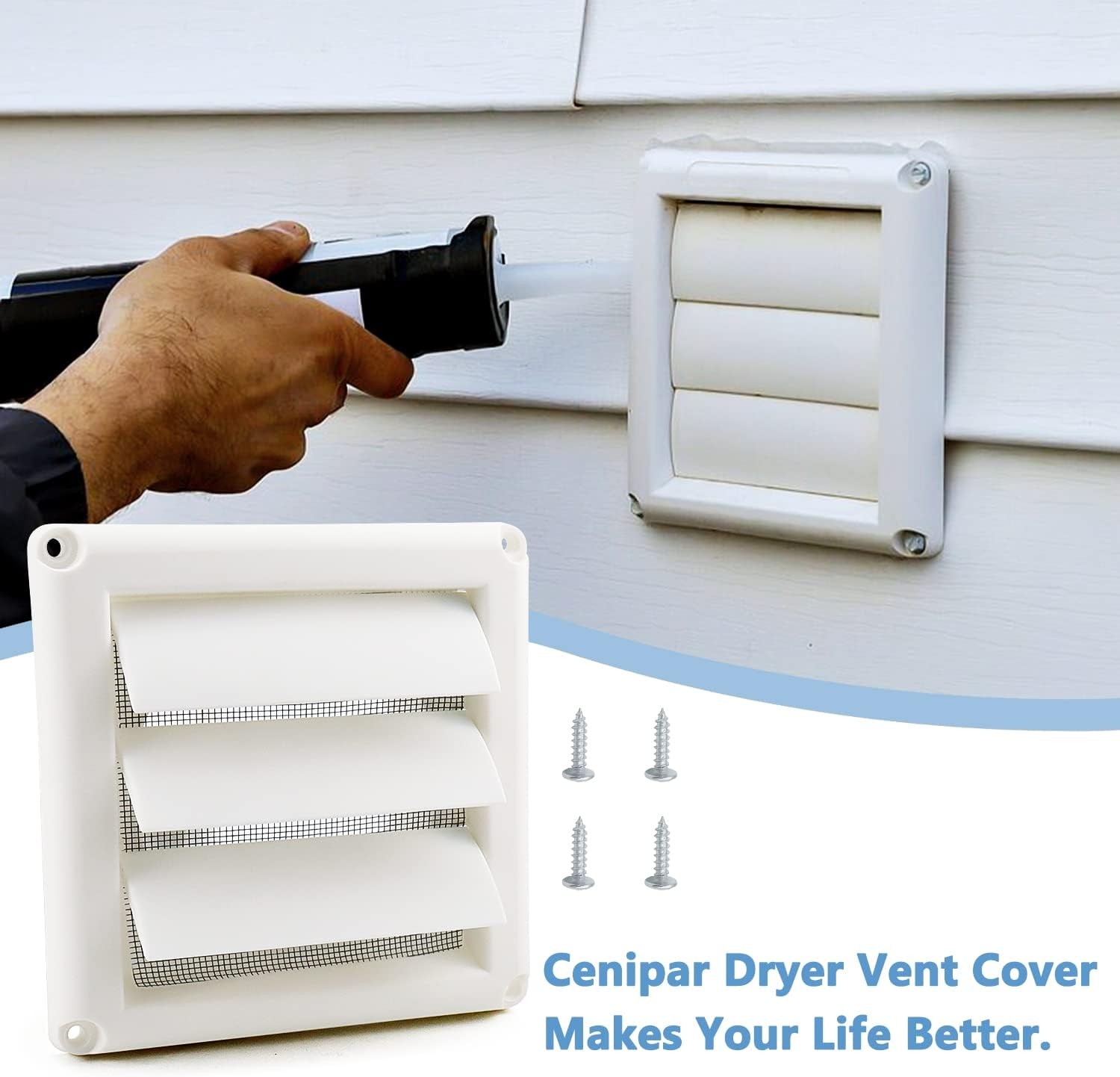 4" Dryer Vent Cover for Exterior Wall Hood Outlet with 4 Inch, White 
