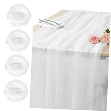 6 Pack Tulle Lace Table Runner - 10ft Pearl Tables Runners White Rustic Sheer
