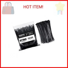 Zip Ties 4 inch, Small Zip Ties with 18 lb Tensile Strength, Black, 200 Pack, by