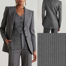 Women Gray Suit Single Breasted Jacket Peak Lapel Business Wedding Classic