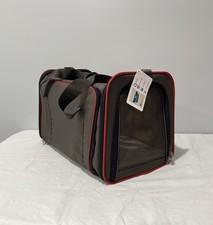 Petsfit expandable small pet carrier for cats or small dogs Brown With Red Trim