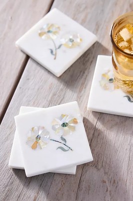Artisan Marble Inlay Coaster Set Handmade Luxury Tableware Home Decor Gift