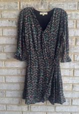 Loft Ruffle 3/4 Sleeve V-Neck Wrap Floral Skort Dress Women's Size S