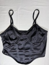 SHEIN Women's Black Satin Corset Crop Top Size Small Adjustable strap Bustier