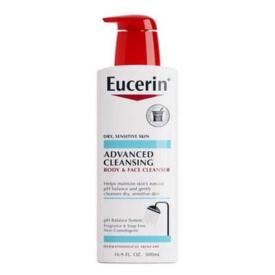 Eucerin Advanced Repair Cleansing Body and Face 16.9 Fl Oz (Pack of 1), White