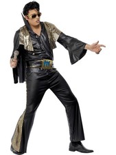 Elvis Presley Costume, Black & Gold Outfit Men's Fancy Dress Costume