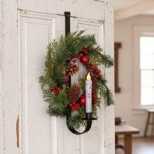 Primitive Colonial Christmas Hand Forged Wall Mounted Wreath and Candle Holder
