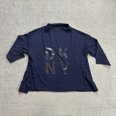 DKNY Damen T Shirt Bluse Gr S Stretch Designer Sport Classic Logo 29509 Blau