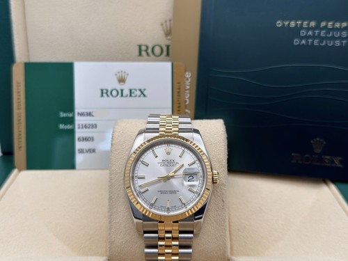 2014 Rolex Datejust 36 116233 Silver Dial 18k Gold Steel Jubilee Box Papers - Picture 1 of 11