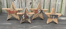 AGSD Patriotic Decor - July 4th Rustic Neutral Chunky Wood Star Sitters 4pc