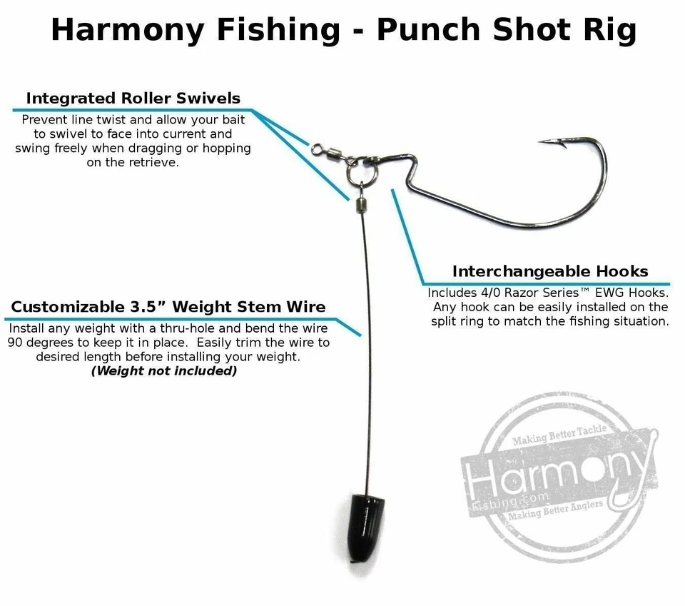 Harmony Fishing Company Punch Shot Rig Kit (paquete de 5, ganchos 4/0 EWG, plataforma Tokyo) Foto 3 de 4