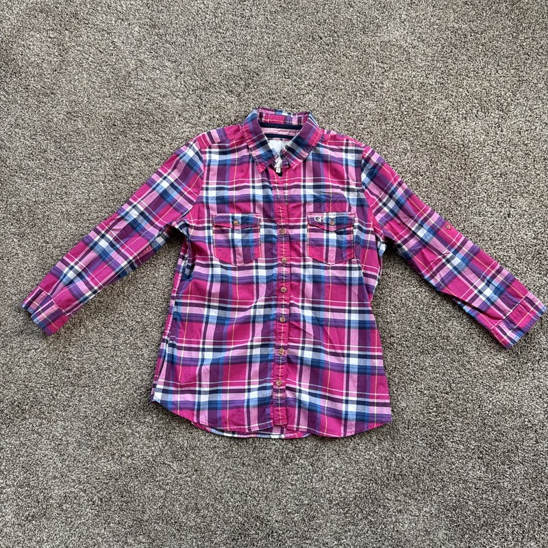 Gully Hicks Sydney Women’s Large Pink Blue Plaid 3/4 Sleeve Button Down Shirt