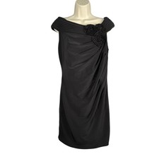 Adrianna Papell Dress 12P Black Rosette Pleat Detail Cocktail Evening Formal