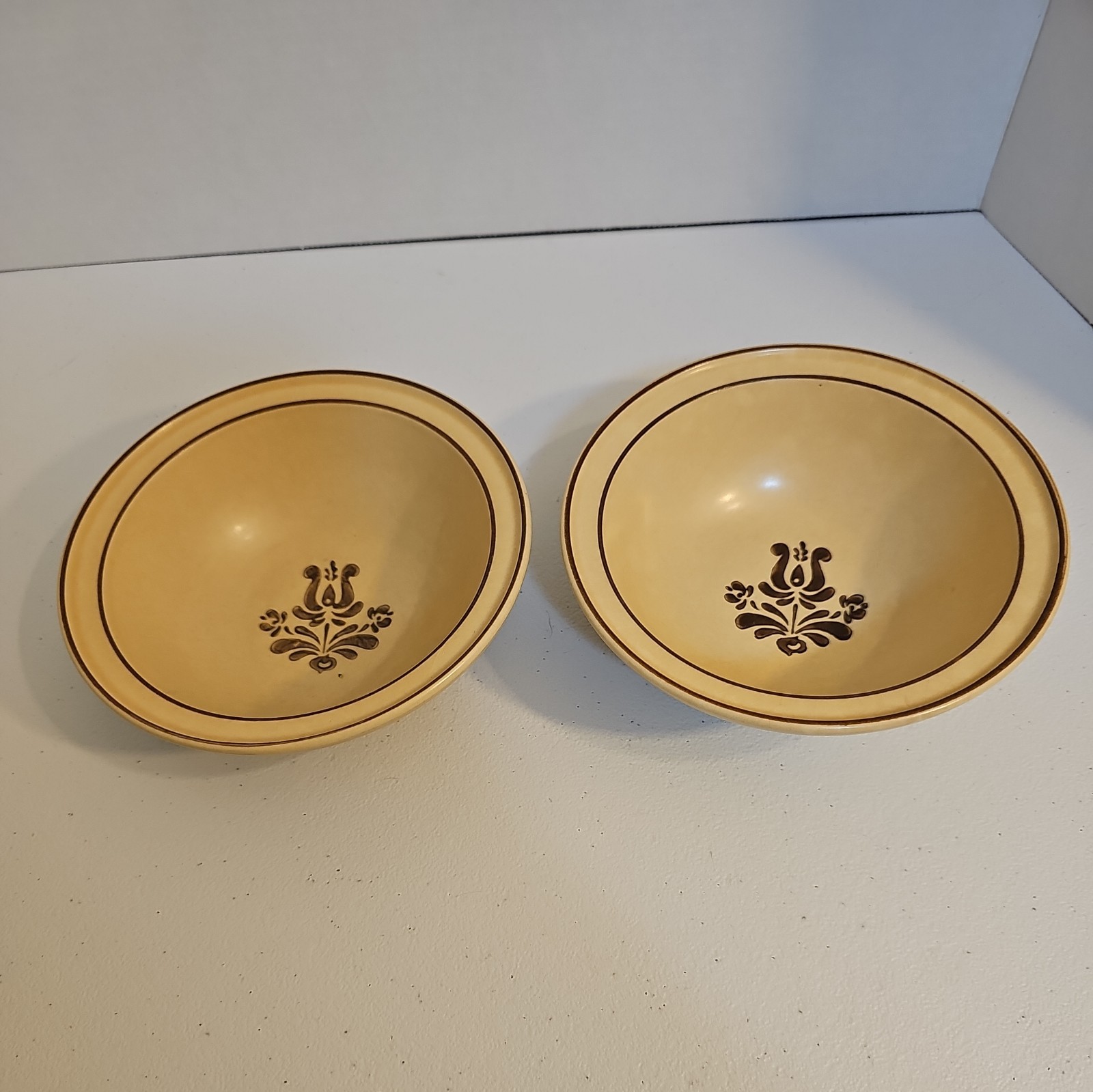 Pfaltzgraff Village Cream Brown Floral Cereal Soup Bowls Set of 2 6.25 Inch