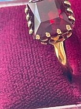 1930s Antique Art Deco 22ct Yellow Gold Oval Garnet Solitaire Bezel Signet Ring